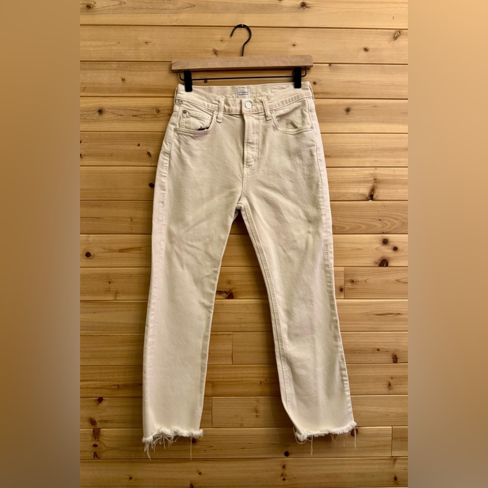 Citizens Of Humanity Size 25/0 Isola Off White Cropped Bootcut Jeans Raw Edge